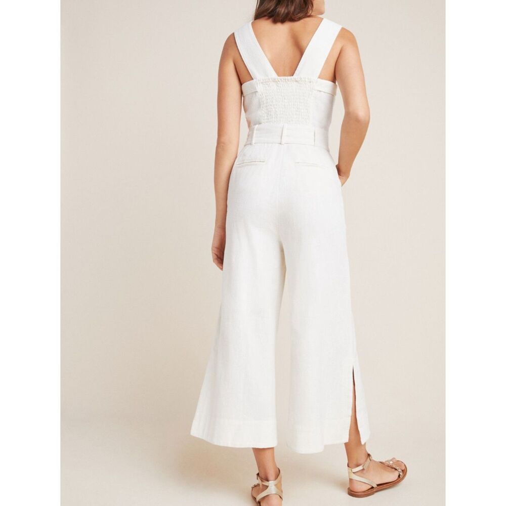 ~ By Anthropologie 0 Jumpsuit Linen Beachy Preppy Coastel Crop Wide Leg NO BELT